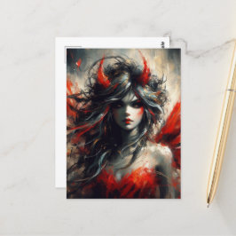 Fee in einem roten Kleid Postkarte