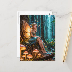 Fee in einem zauberhaft glühenden Pilzwald Postkarte
