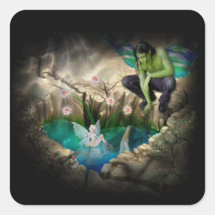 Fee in Elven Pond Vignette Quadratischer Aufkleber