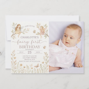 Fée magique 1er anniversaire Invitation avec photo