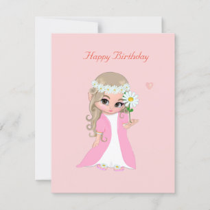 Fée mignonne sur la carte d'anniversaire rose clai