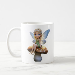 Fée mignonne sur une Mug de champignons