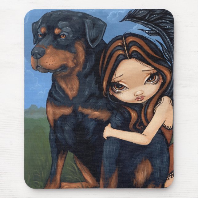 "Fee mit einem Rottweiler" Mousepad (Vorne)