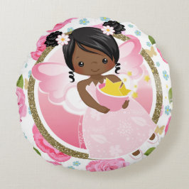 Fée rose d'Afro-américain avec le coussin de roses