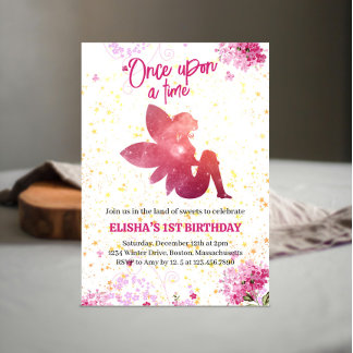 Fée rose Floral 1er anniversaire Invitation