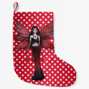 Fée rouge sur chaussette de Noël à pois