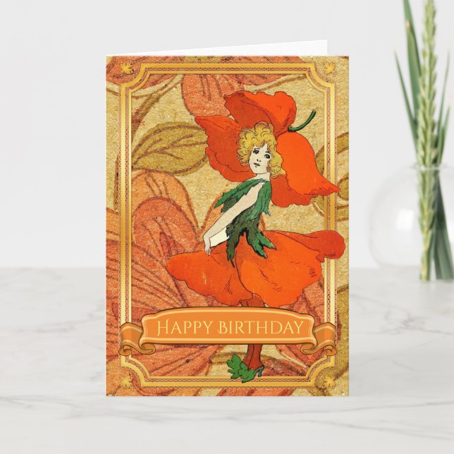 Fée rouge vintage Bonne carte d'anniversaire (Devant)