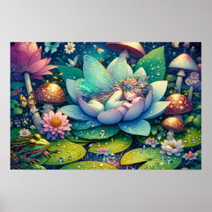 Fee Schlafen auf einer Blume Märchenhaft Poster