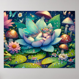 Fee Schlafen auf einer Blume Märchenhaft Poster