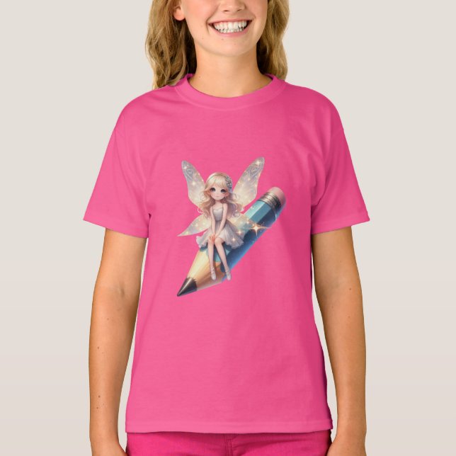Fee sitzt auf Bleistift-T - Shirt zurück zur Schul (Vorderseite)