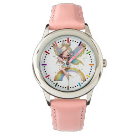Fee sitzt auf einem Regenbogen Armbanduhr
