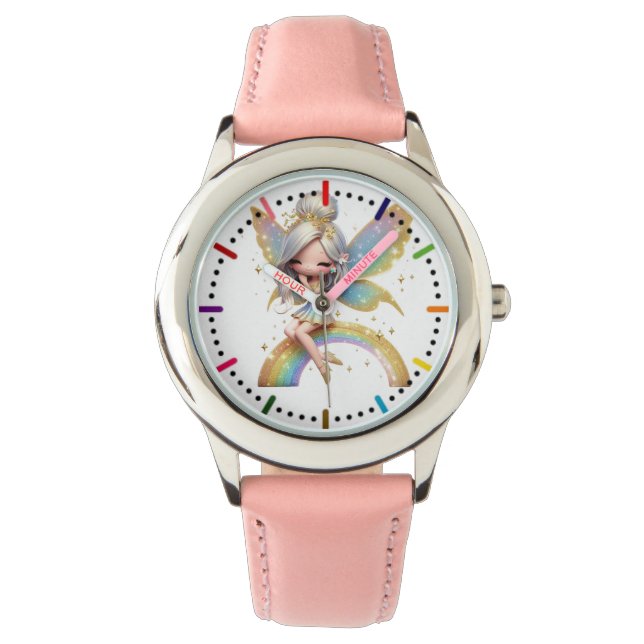 Fee sitzt auf einem Regenbogen Armbanduhr (Vorderseite)