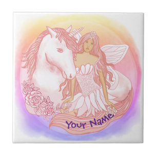 Fee und Einhorn  Fliese