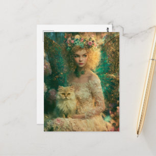 Fee und Katze Postkarte
