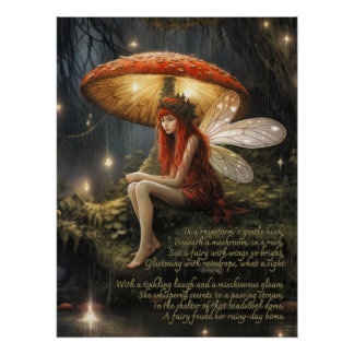 Fee unter Pilz im Regen Poster