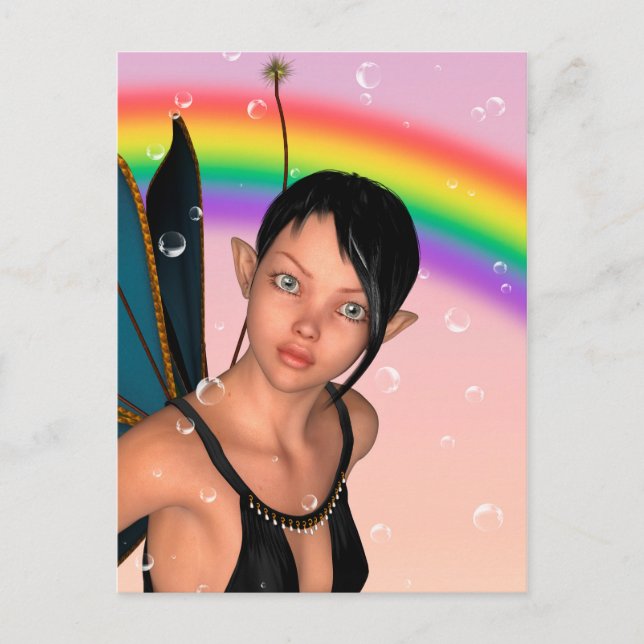 Fee unter Regenbogen Postkarte (Vorderseite)