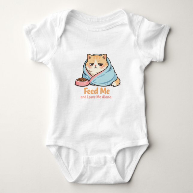 Feed Me and Leave Me Alone Funny Sleepy Cat Baby Strampler (Vorderseite)