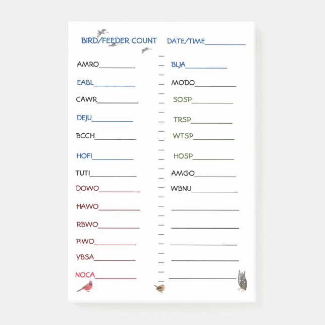 Feeder Uhrenvogel, vorgedruckt, Feeder-Vögel Nachn Post-it Klebezettel (Vorderseite)