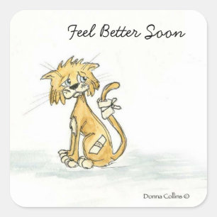 Feel Better bald Kitty Quadratischer Aufkleber