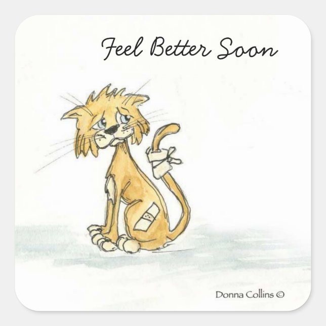 Feel Better bald Kitty Quadratischer Aufkleber (Vorderseite)