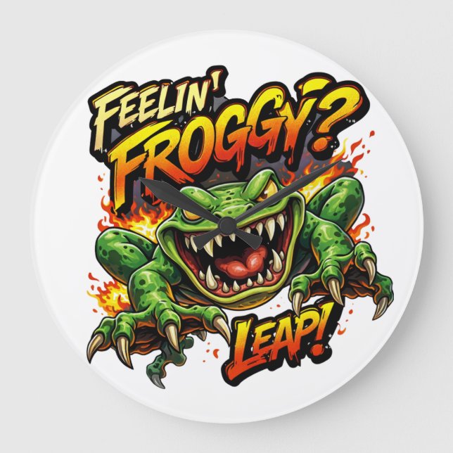 Feelin' Froggy?  Leap! Angry frog clock Große Wanduhr (Vorderseite)