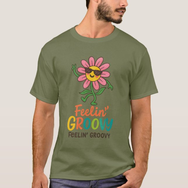 Feelin’ Groovy Retro Flower  Basic Dark T-Shirt (Vorderseite)