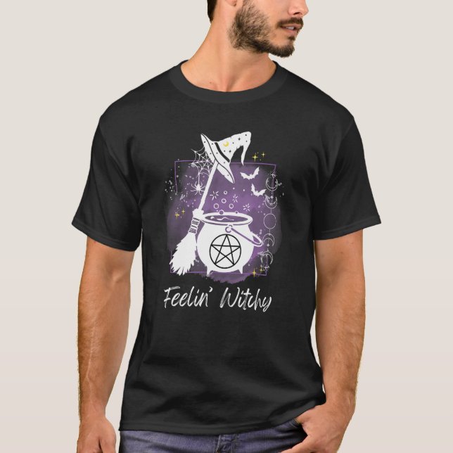 Feelin Hexerei Grafik Hexerei cauldron broom sp T-Shirt (Vorderseite)