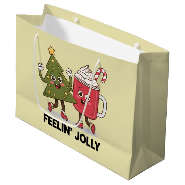 Feelin Jolly Christmas Tree Kaffee Lover Winter Große Geschenktüte (Vorderseite Schrägansicht)