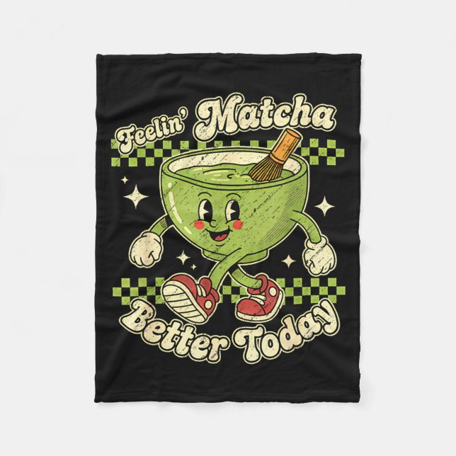 Feelin’ Matcha Better Today Kawaii Cute Boba Bubbl Fleecedecke (Vorderseite)