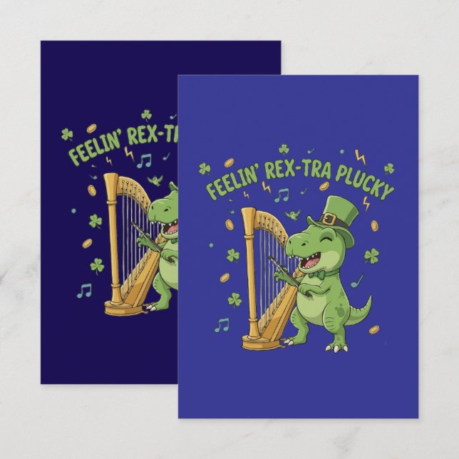 Feelin' Rex-tra Plucky Funny St. Patrick's Day   Dankeskarte (Vorne/Hinten)
