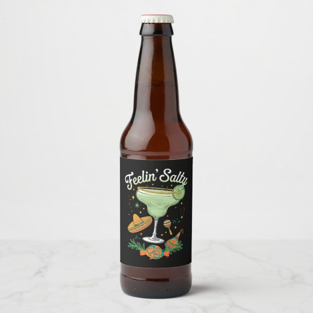 Feelin' Salty Margarita Funny Cinco De Mayo Bierflaschenetikett (Vorderseite)