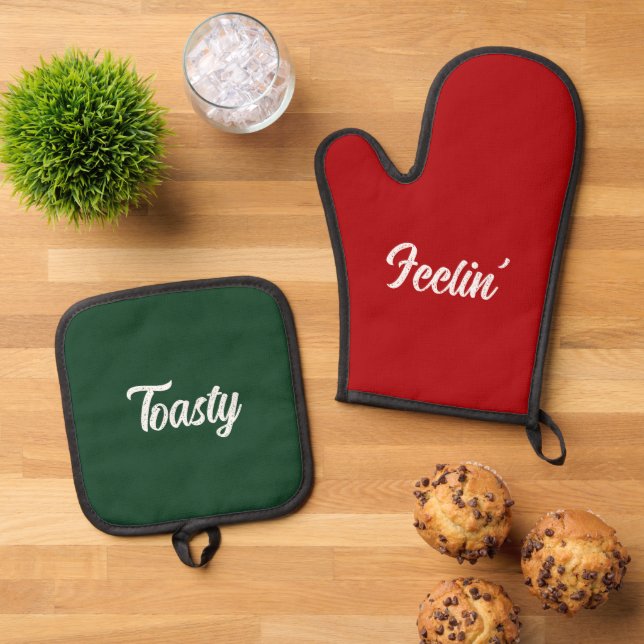 Feelin' Toasty Funny Weihnachtsgeschenk Red Green Ofenhandschuh & Topflappen-Set (Oben Unten)