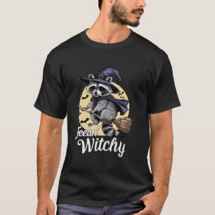 Feelin Witchy Niedlich Raccoon Halloween Witch Spo T-Shirt