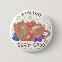 Feeling Berry Good: Cute Cat with Berries Button