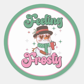 Feeling Frosty Retro Snowman Runder Aufkleber