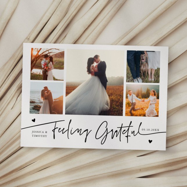 Feeling Grateful White Wedding Multi Photo Dankeskarte (Von Creator hochgeladen)