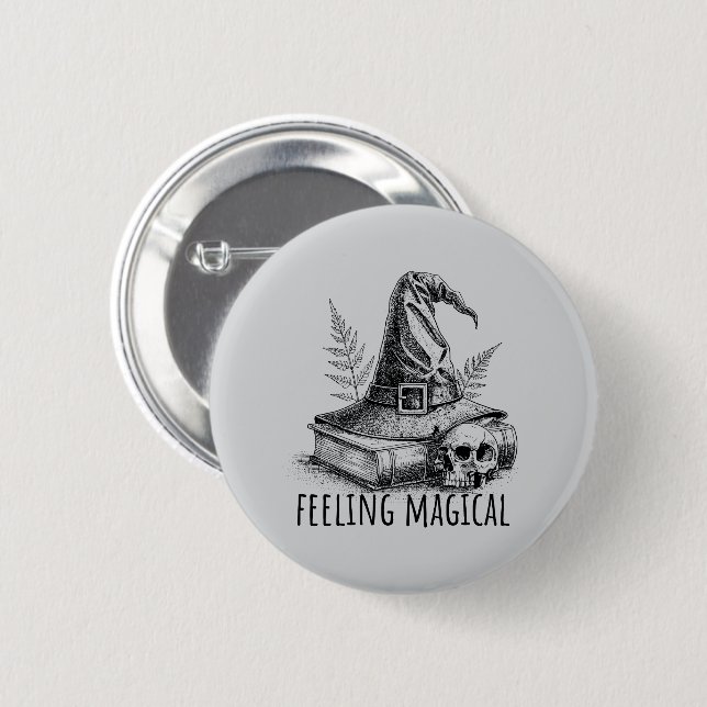 Feeling Magical Witches Spell Book and Skull Button (Vorne & Hinten)