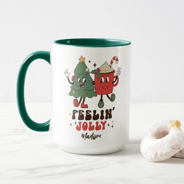 Feelin's Joli Weihnachtsfeiertage Funny Retro Name Tasse (Mit Donut)