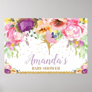 Feen-Baby-Shower-Hintergrundbanner Blumige Baby Gi Poster