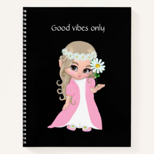 Feen & Blumen auf Schwarz Notizbuch