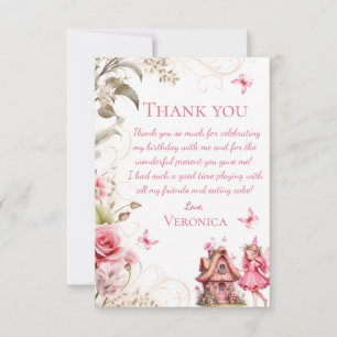 Feen-Dankeskarten-Geburtstag Rosa Floral Dankeskarte