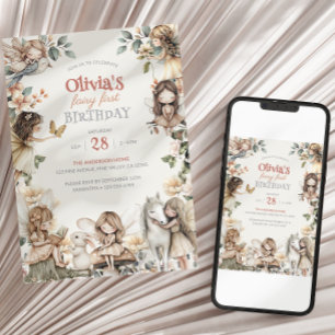 Feen Erstes Geburtstag Aquarell Feen Einladung