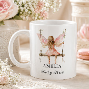 Feen-Erstes-Wasserfarben-Blumen-Mädchen 1. Geburts Jumbo-Tasse