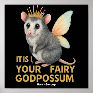 Feen-God-Opossum Süßes Opossum mit Krone und Flüge Poster