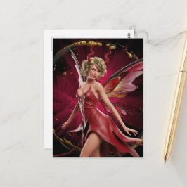 Feen mit Hörnern in einem roten Kleid Postkarte