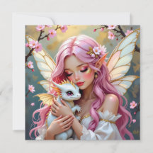 Feen mit rosa Haaren und weißem Babydrachen Blanko