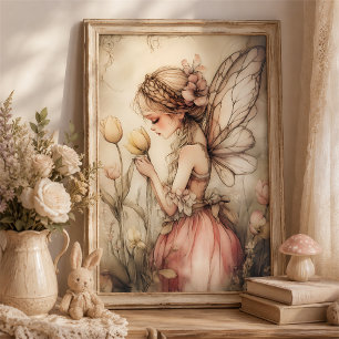 Feen-Nursery-Wandkunst mit Blumen in skurriler Atm Poster