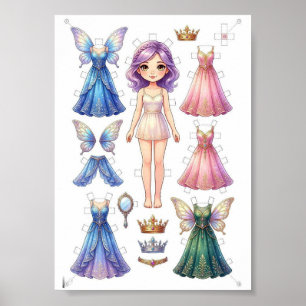 Feen-Papierpuppen-Ausschneide-Aktivität für Mädche Poster