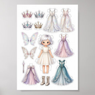 Feen-Papierpuppen-Ausschneideaktivität für Mädchen Poster