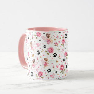 Feen-Pfotenabdrücke & Rosen Geschenk für Hunde- Tasse